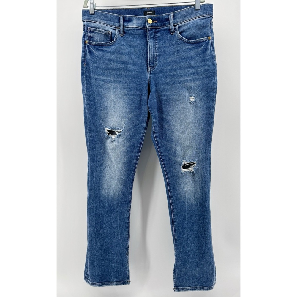 Y2K Express Skyscraper Mid Rise Denim Jeans Women's Size 14R Distressed Boot Cut